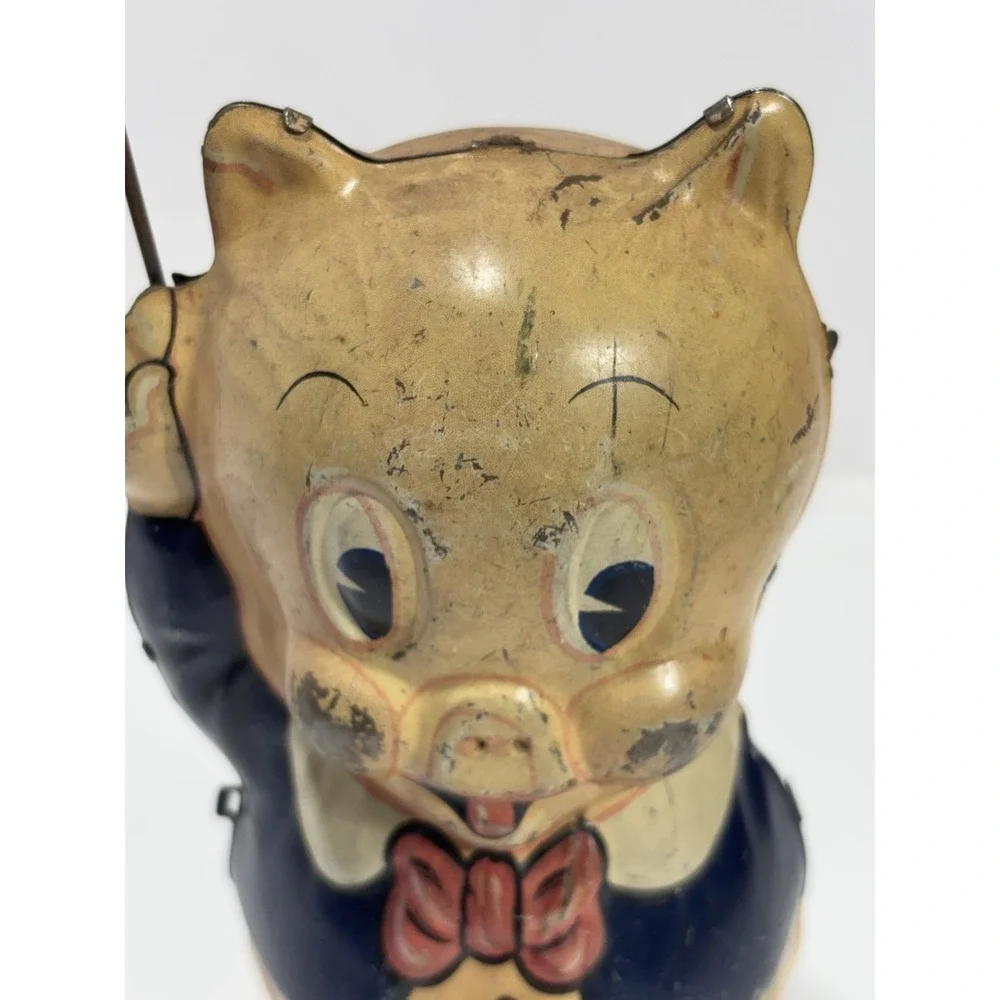 Vintage 1939 Marx Porky Pig Leon Schlesinger‎ Tin Litho Mechanical Toy